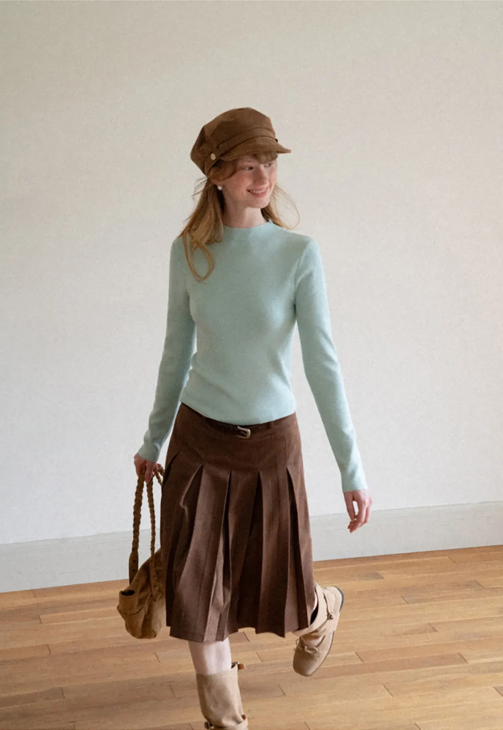 Pleated High Waist A Line Skirt