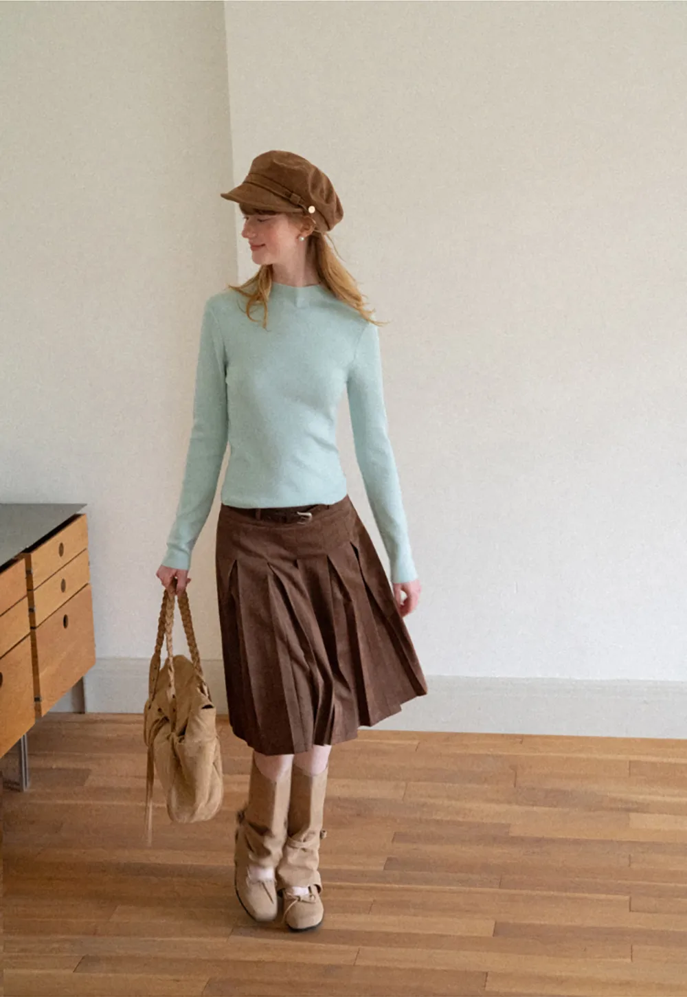 Pleated High Waist A Line Skirt