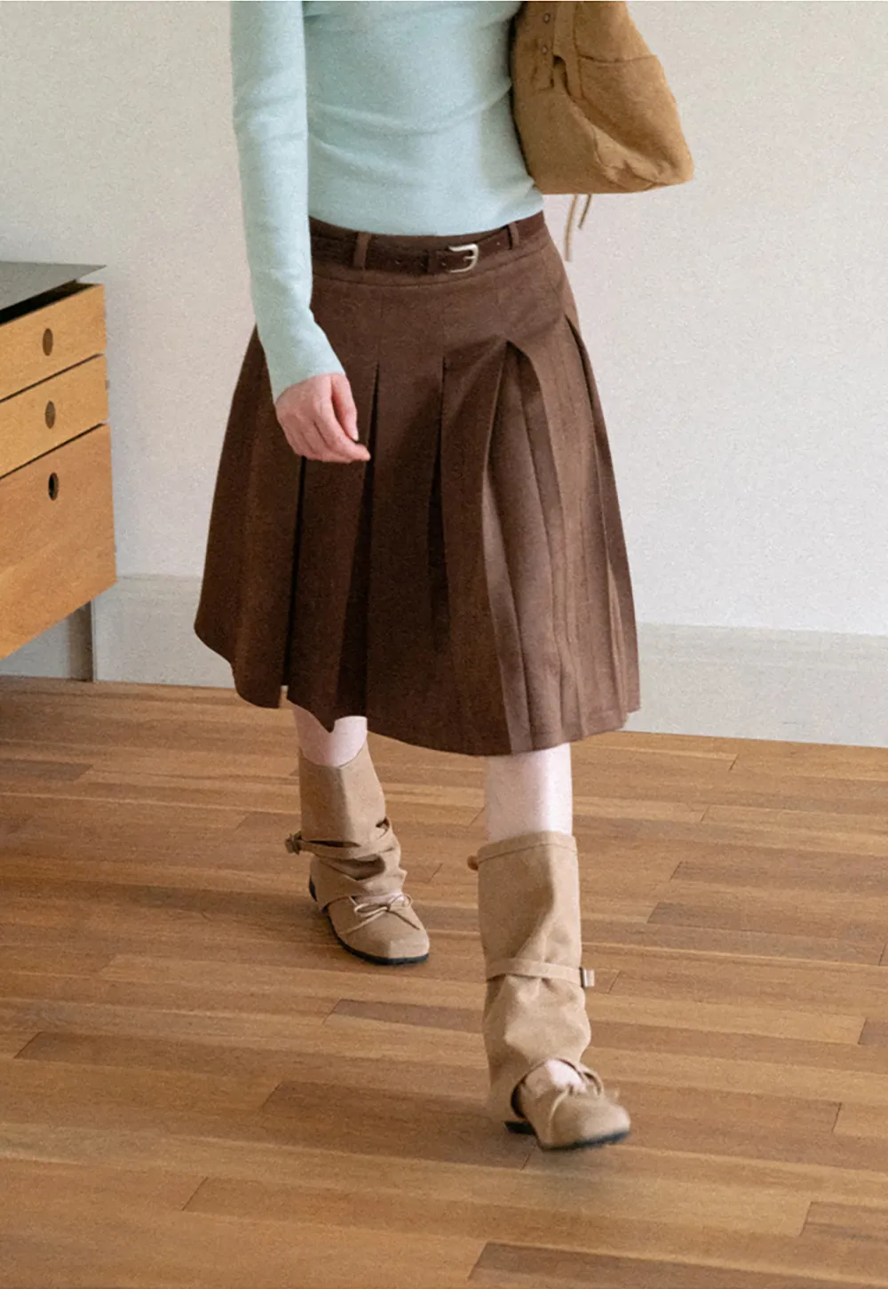Pleated High Waist A Line Skirt