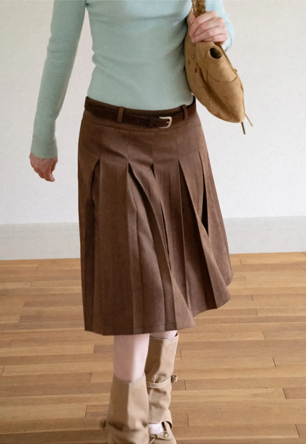 Pleated High Waist A Line Skirt