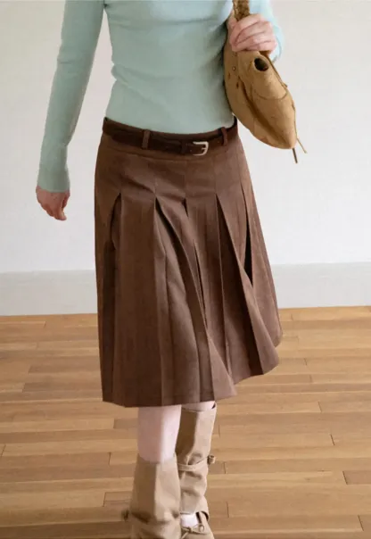 Pleated High Waist A Line Skirt