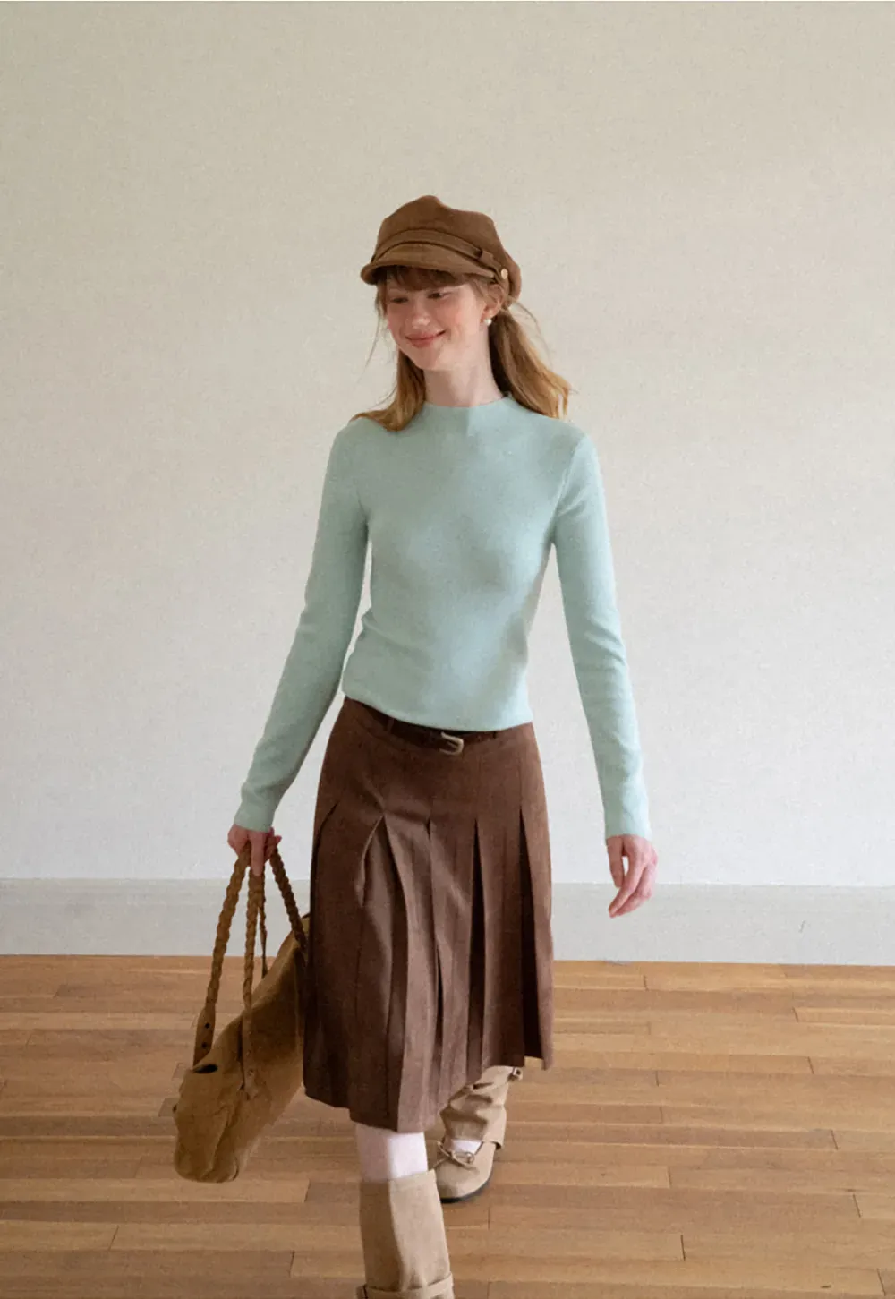 Pleated High Waist A Line Skirt