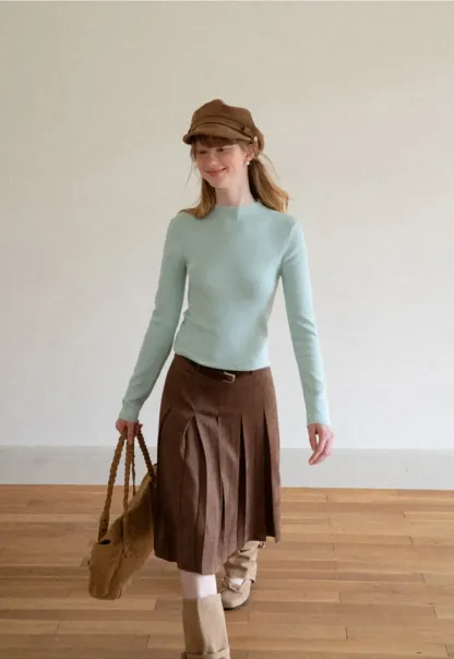 Pleated High Waist A Line Skirt