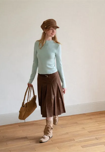 Pleated High Waist A Line Skirt