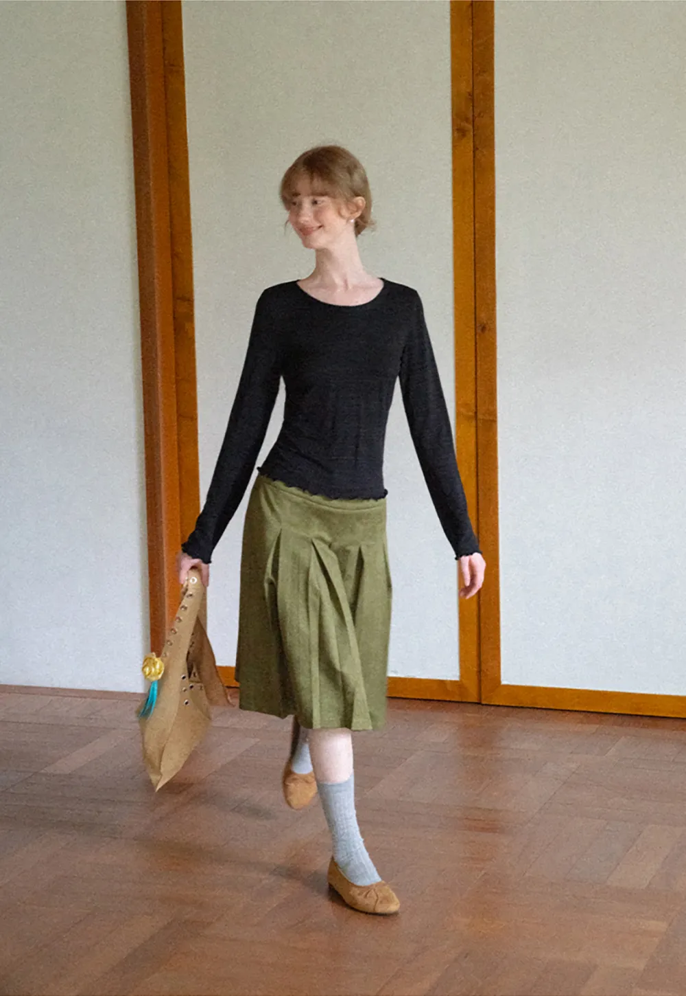 Pleated High Waist A Line Skirt