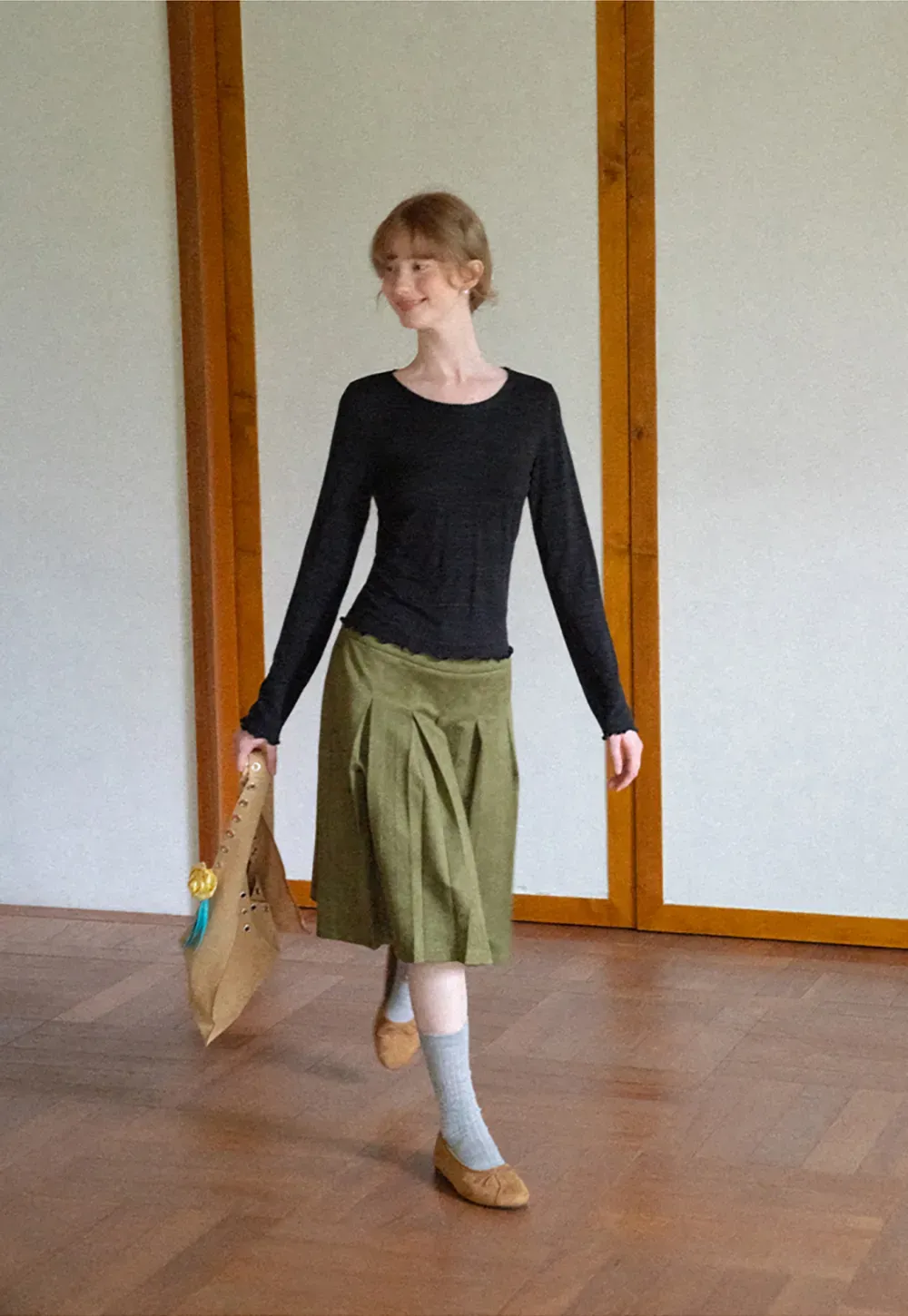Pleated High Waist A Line Skirt