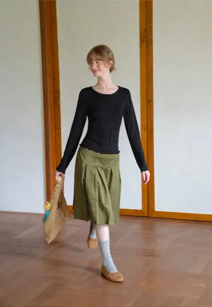 Pleated High Waist A Line Skirt
