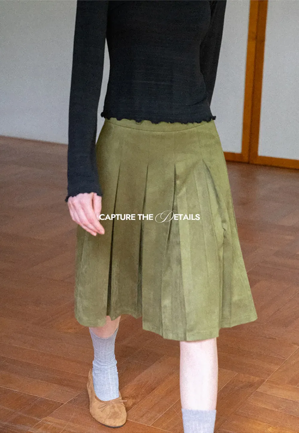Pleated High Waist A Line Skirt