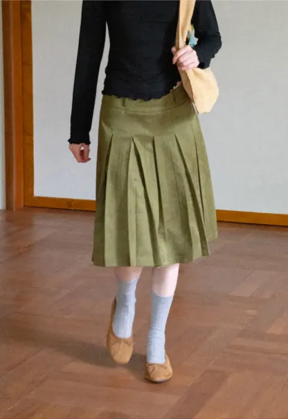Pleated High Waist A Line Skirt