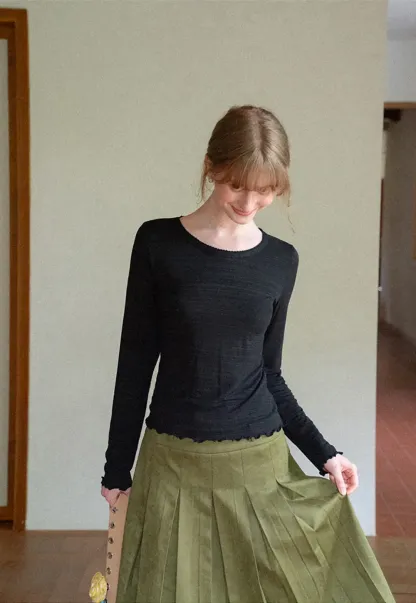 Pleated High Waist A Line Skirt