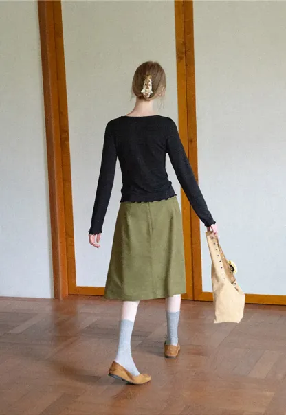 Pleated High Waist A Line Skirt