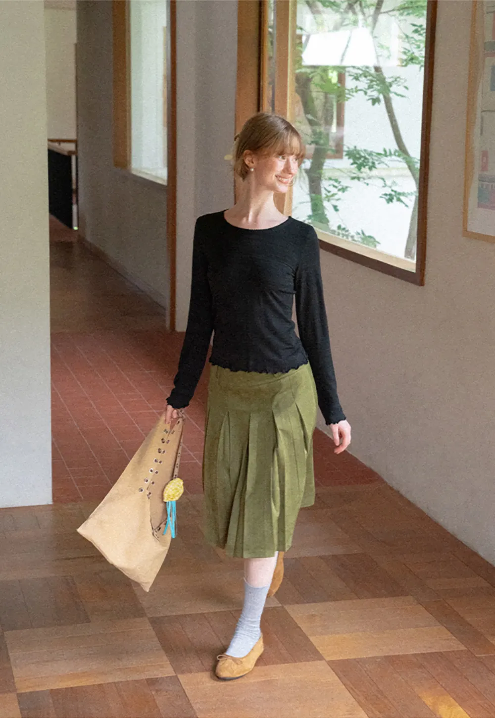 Pleated High Waist A Line Skirt