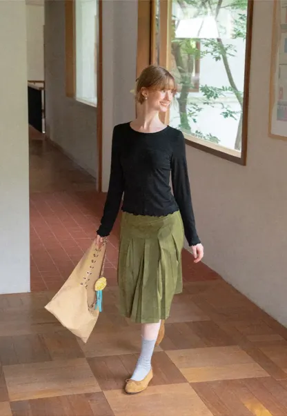 Pleated High Waist A Line Skirt