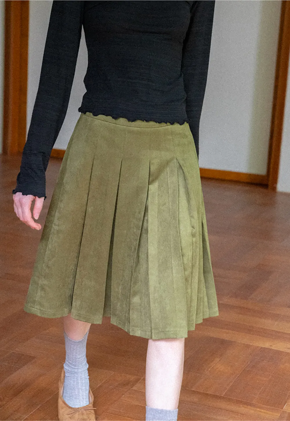 Pleated High Waist A Line Skirt