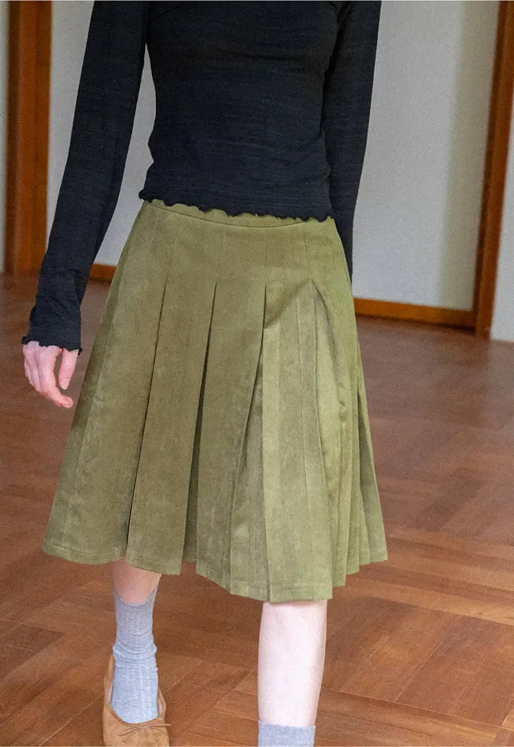 Pleated High Waist A Line Skirt
