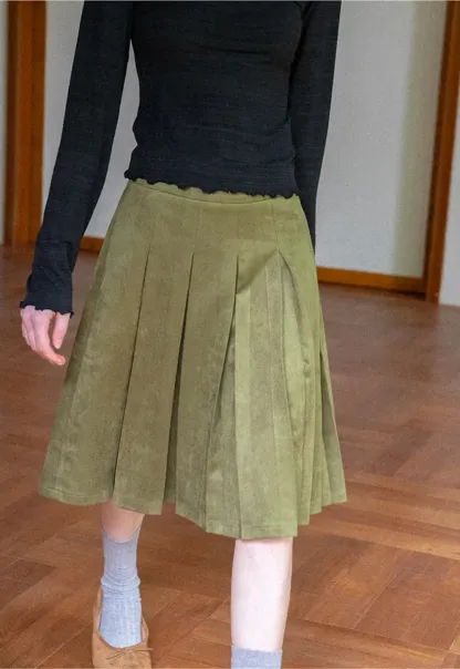 Pleated High Waist A Line Skirt