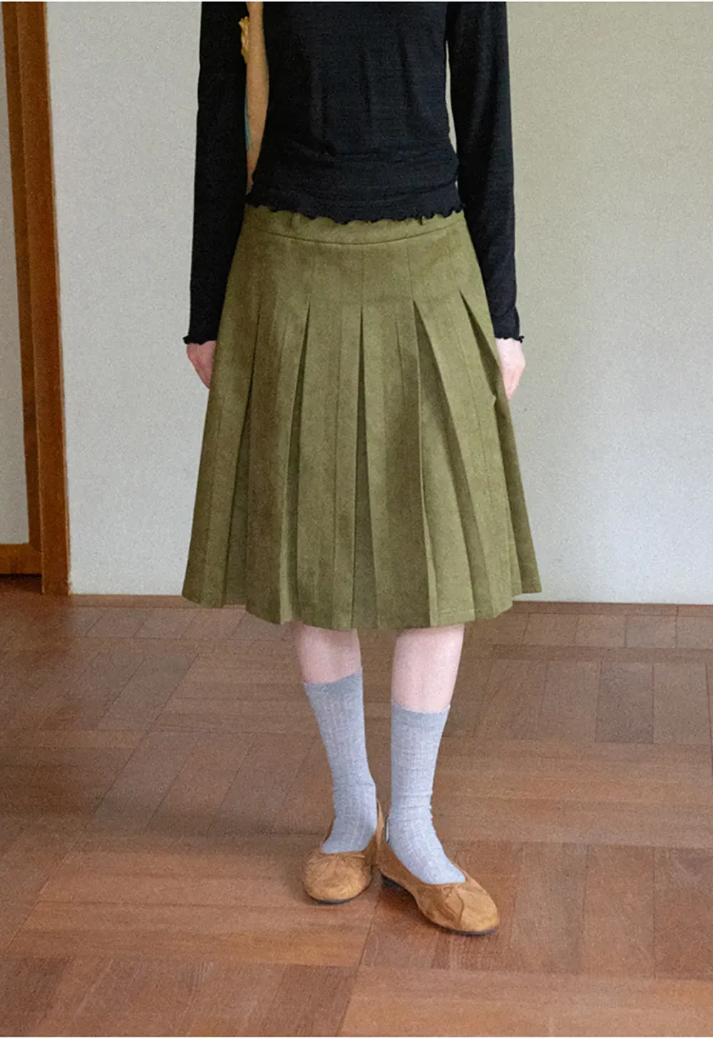 Pleated High Waist A Line Skirt
