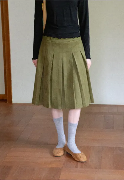 Pleated High Waist A Line Skirt
