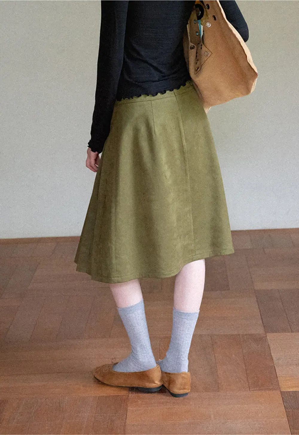 Pleated High Waist A Line Skirt
