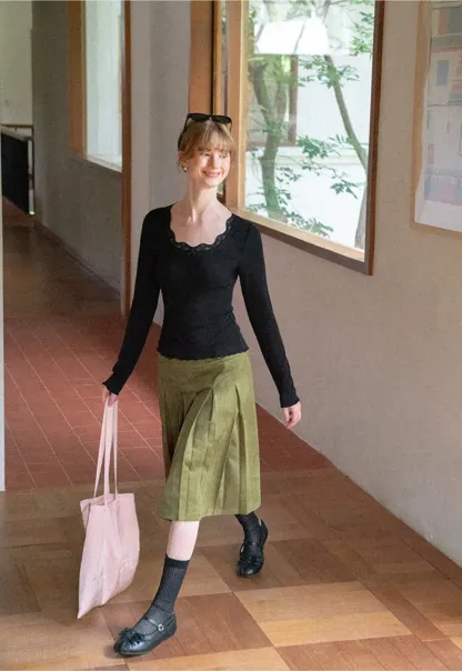 Pleated High Waist A Line Skirt