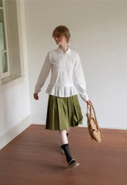 Pleated High Waist A Line Skirt