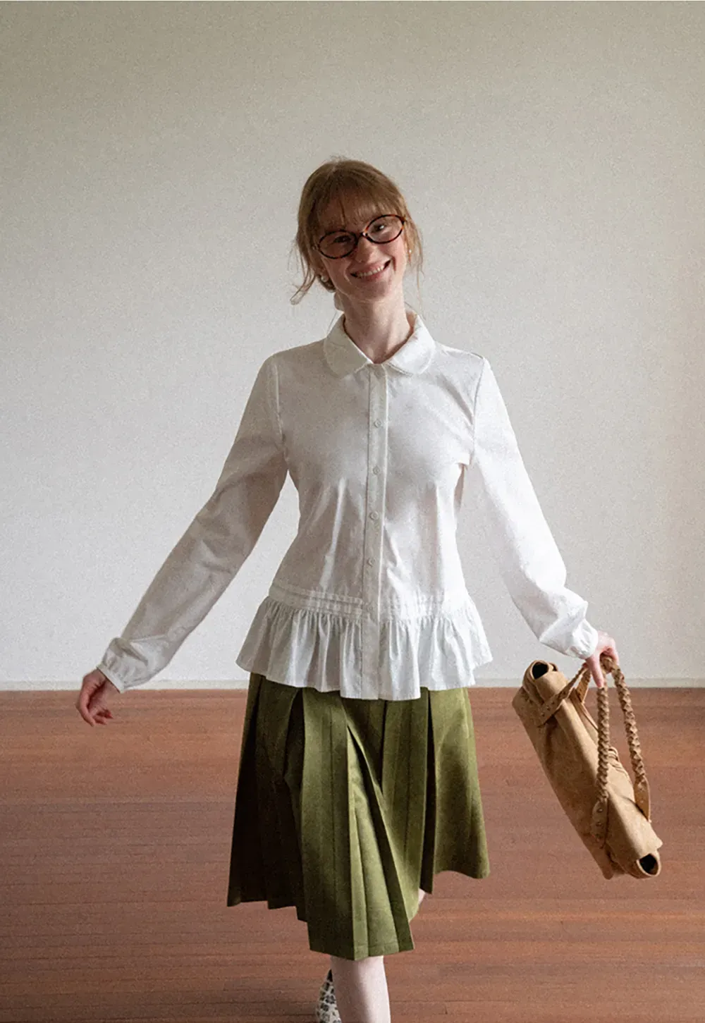 Pleated High Waist A Line Skirt