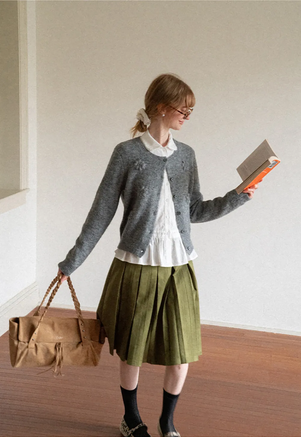 Pleated High Waist A Line Skirt