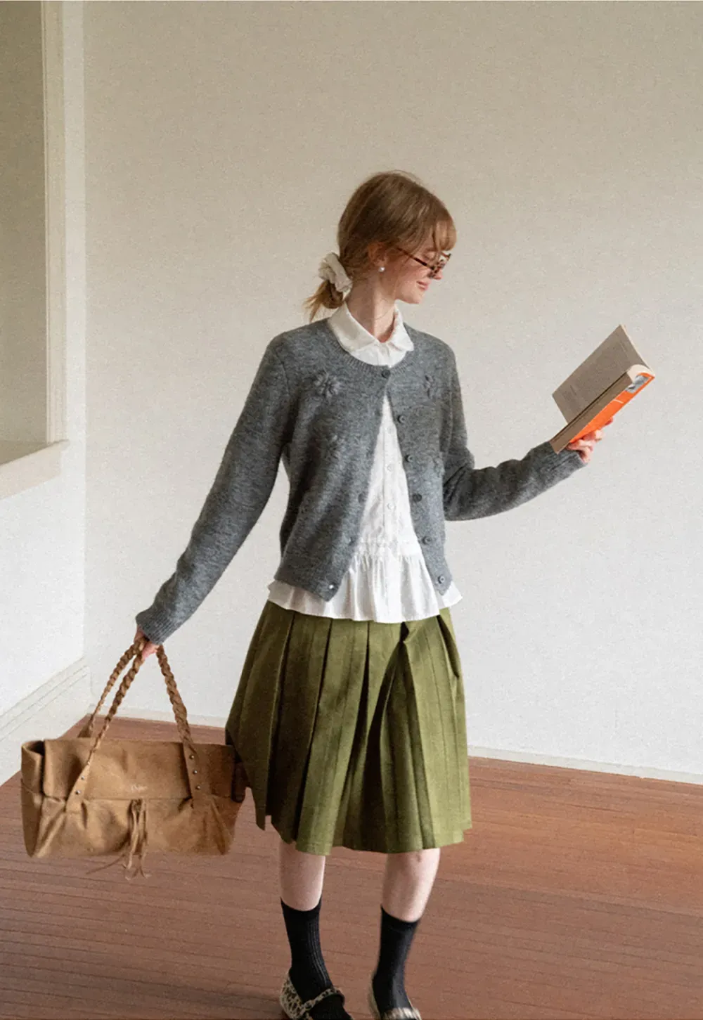 Pleated High Waist A Line Skirt