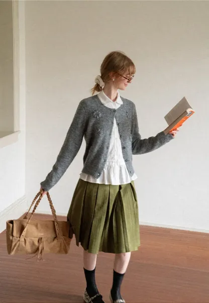 Pleated High Waist A Line Skirt