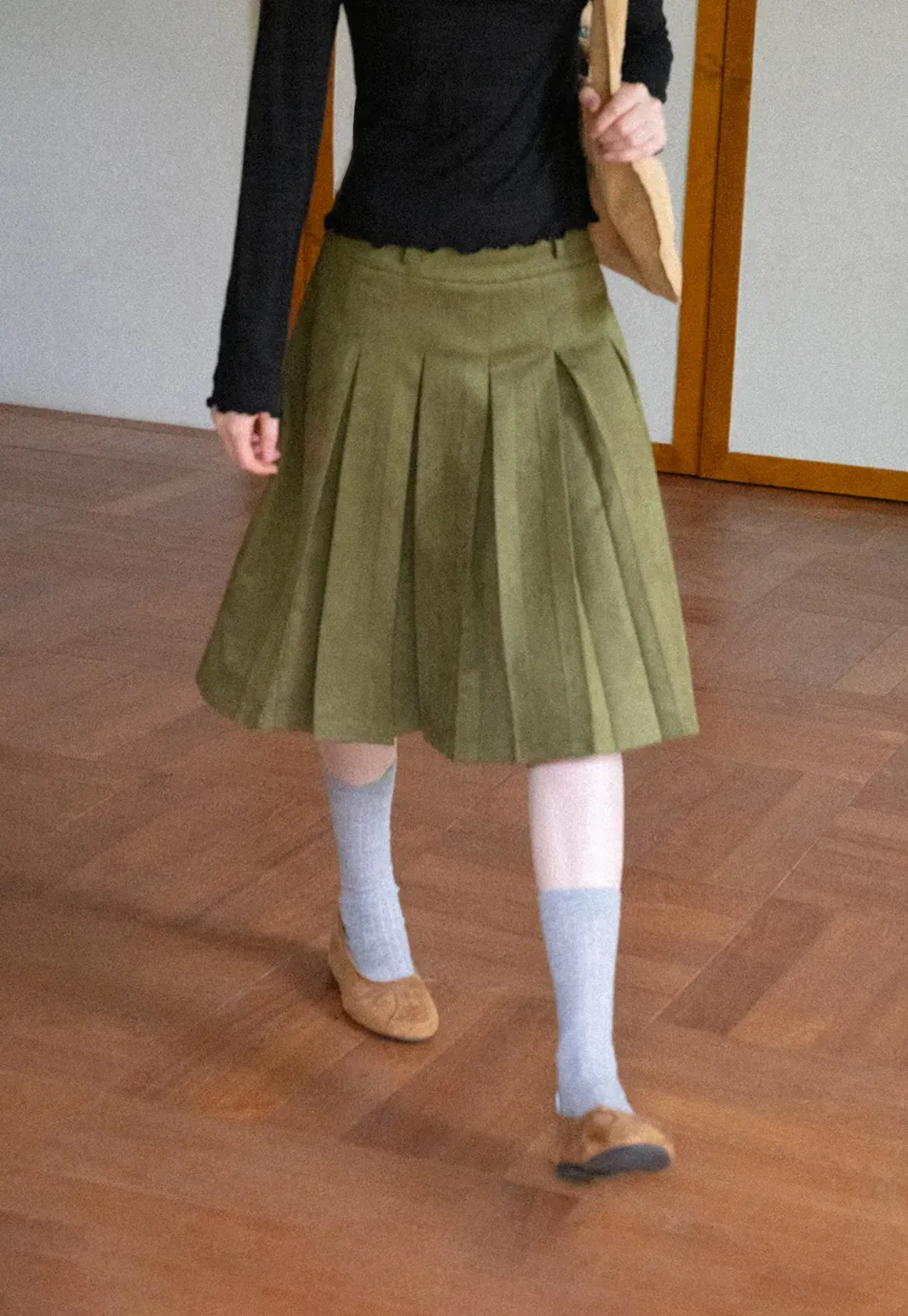 Pleated High Waist A Line Skirt