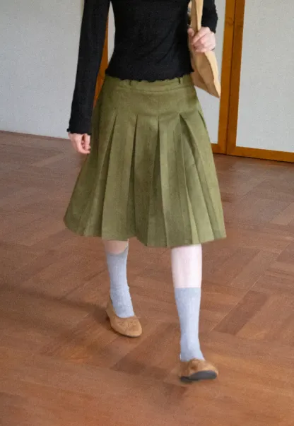 Pleated High Waist A Line Skirt