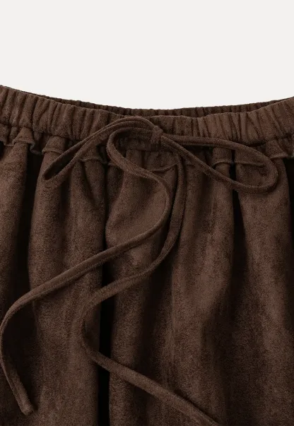 Drawstring Waist Suede Shorts