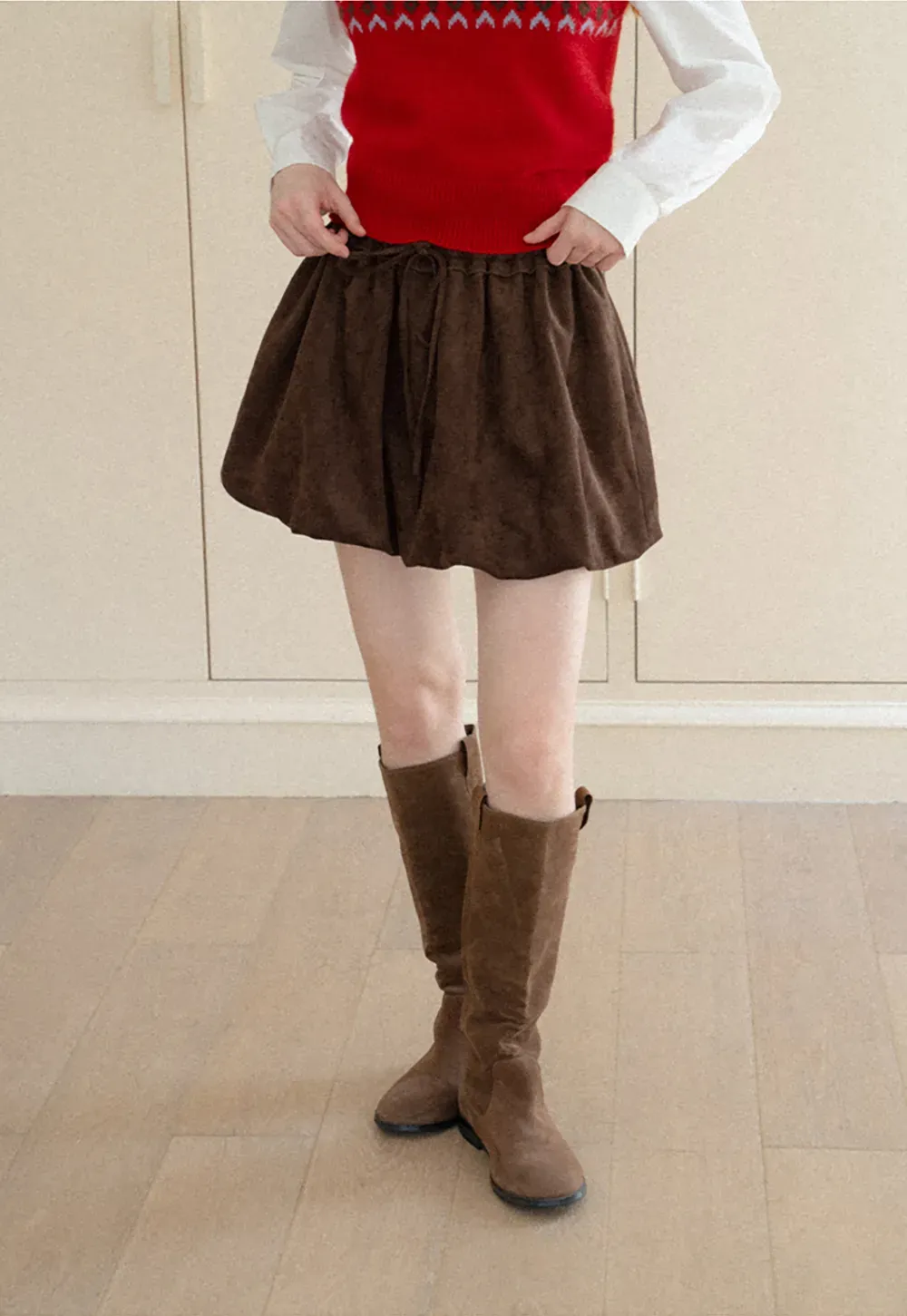 Drawstring Waist Suede Shorts