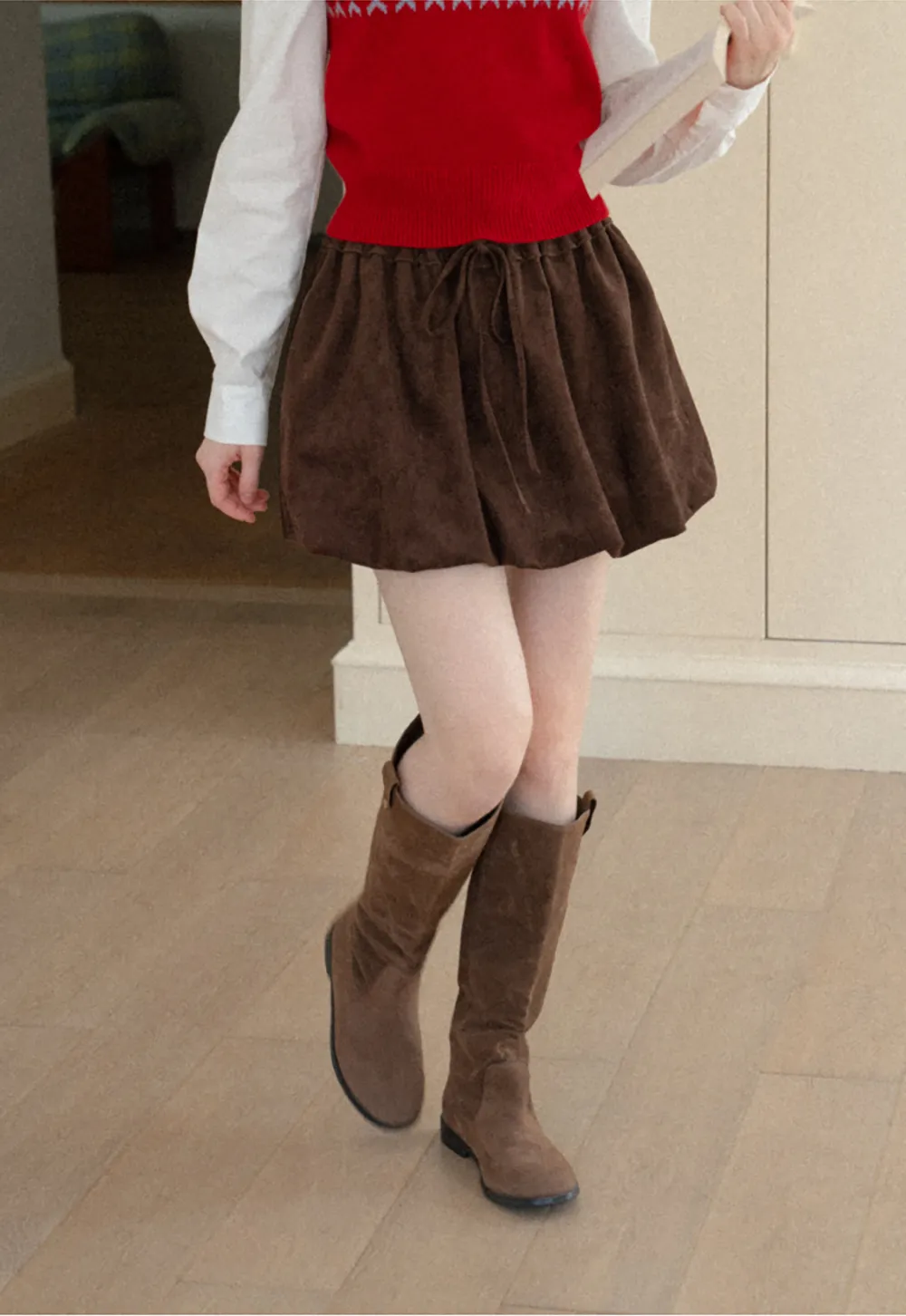 Drawstring Waist Suede Shorts