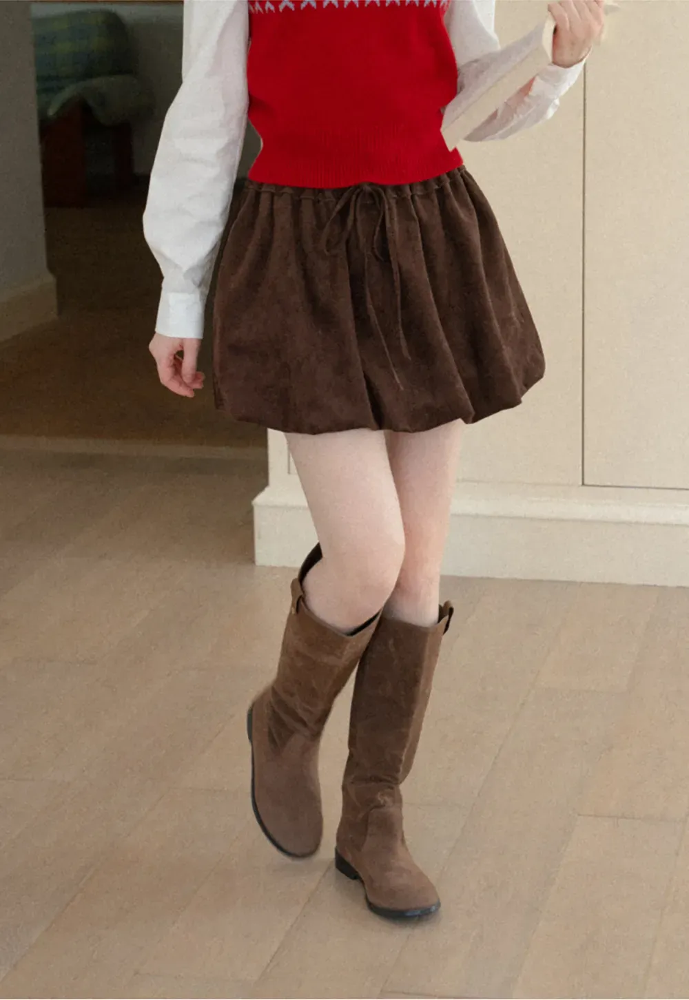 Drawstring Waist Suede Shorts