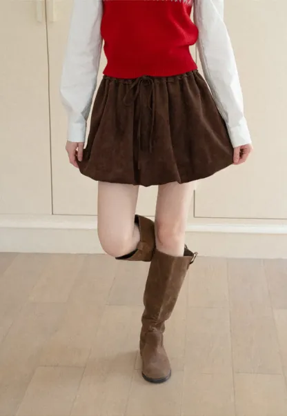 Drawstring Waist Suede Shorts