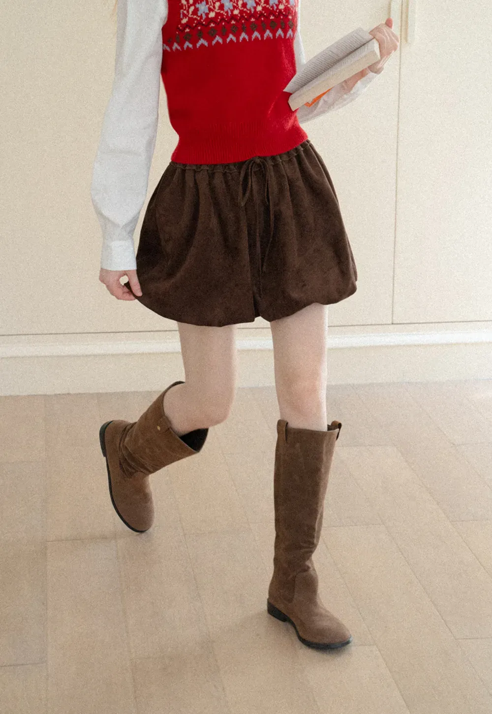Drawstring Waist Suede Shorts