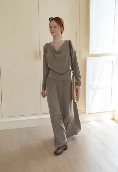 Cowl Neck Cold Shoulder Long Sleeve Dress