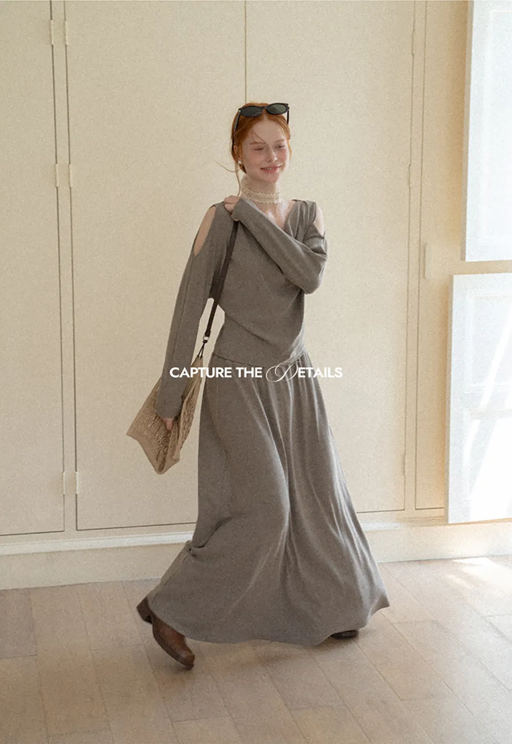 Cowl Neck Cold Shoulder Long Sleeve Dress