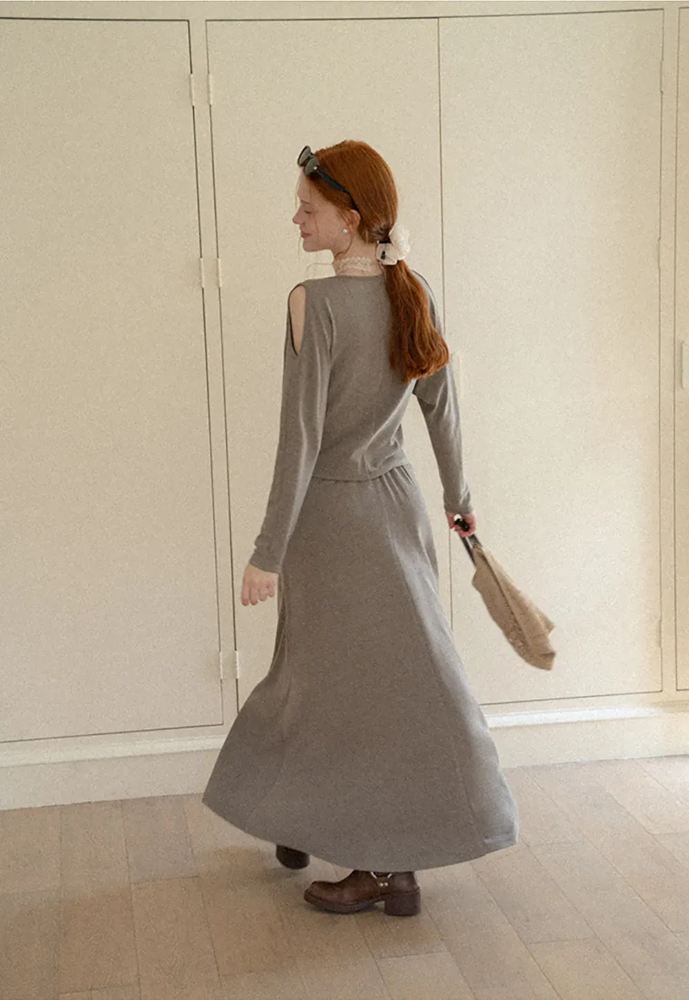 Cowl Neck Cold Shoulder Long Sleeve Dress