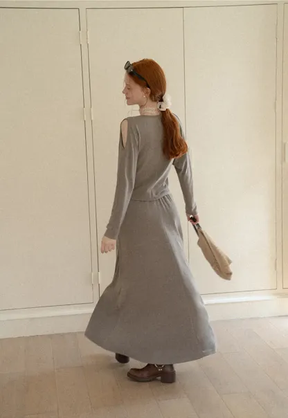 Cowl Neck Cold Shoulder Long Sleeve Dress