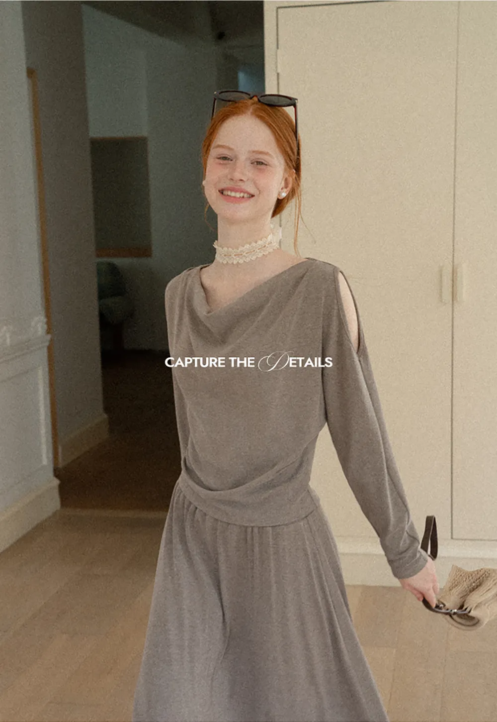 Cowl Neck Cold Shoulder Long Sleeve Dress