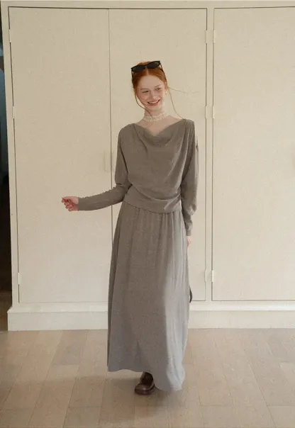 Cowl Neck Cold Shoulder Long Sleeve Dress