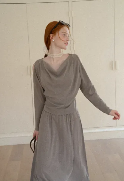 Cowl Neck Cold Shoulder Long Sleeve Dress