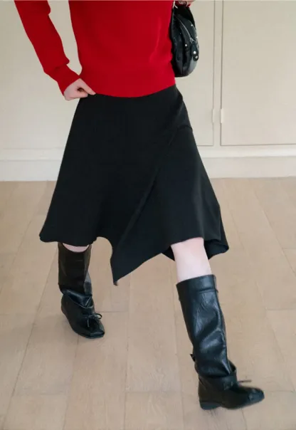 Asymmetrical Hem Flared Skirt