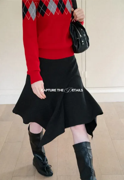 Asymmetrical Hem Flared Skirt