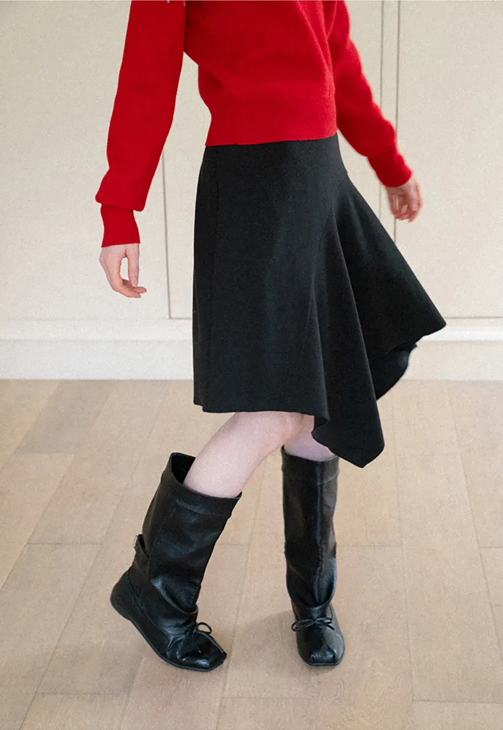Asymmetrical Hem Flared Skirt