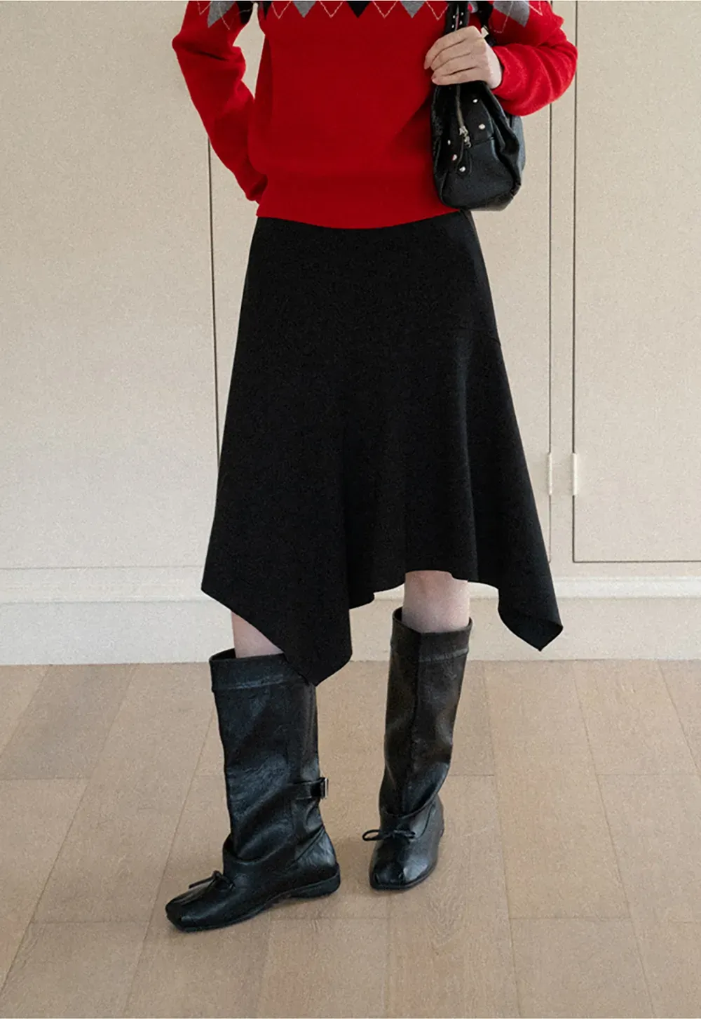 Asymmetrical Hem Flared Skirt