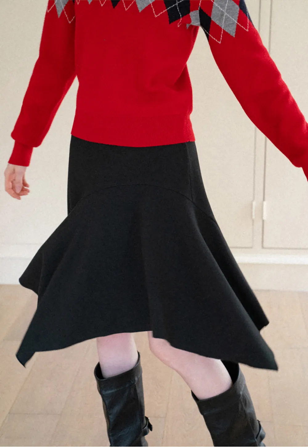 Asymmetrical Hem Flared Skirt