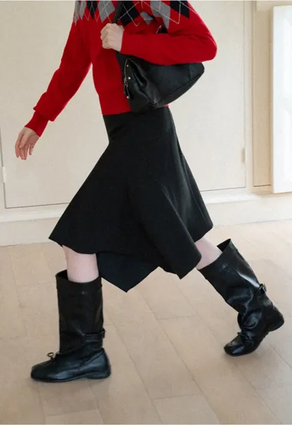 Asymmetrical Hem Flared Skirt